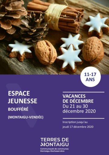 Couverture du programme des vacances de Noël 2020 Espace jeunesse Boufféré Montaigu-Vendée