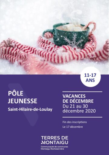 Couverture du programme des vacances de Noël 2020 Pôle jeunesse St Hilaire de Loulay Montaigu-Vendée