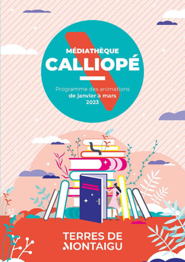 Couverture dépliant programme médiathèque Calliopé Terres de Montaigu Janvier à mars