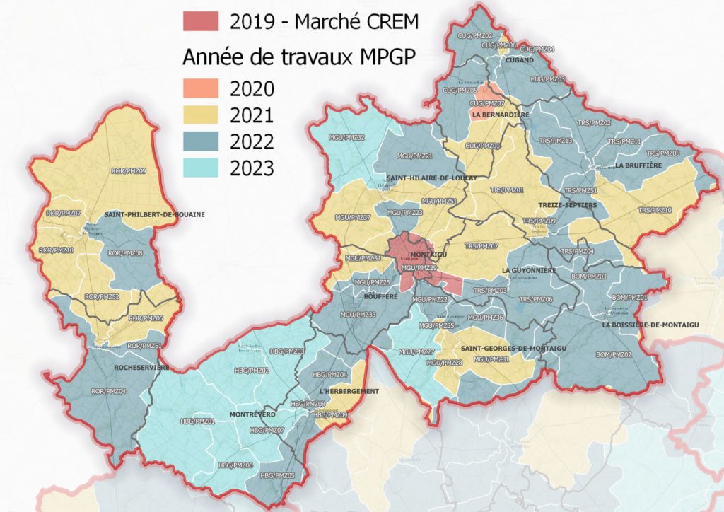 Image : carte du déploiement de la fibre optique - Terres de Montaigu